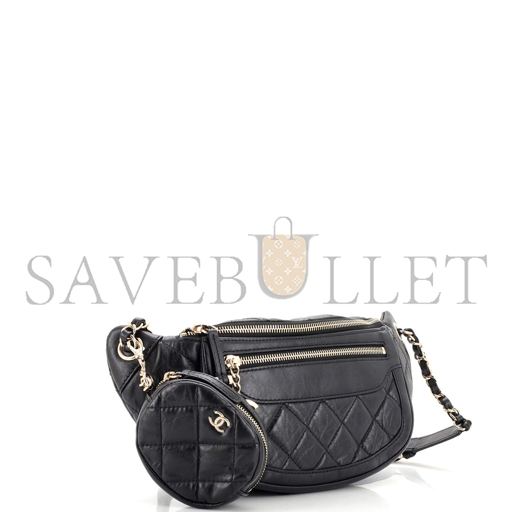 CHANEL FRONT ZIP WAIST BAG WITH COIN PURSE QUILTED CALFSKIN AS1077 (34*15*6cm)